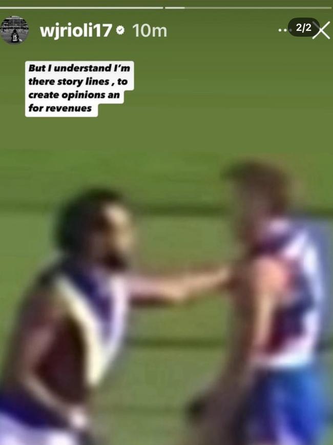 Willie Rioli posted images on Instagram after the match.