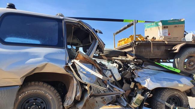 A Toyota Landcruiser involved in a single vehicle fatal crash on Barkly Highway on Saturday, August 15, 2020. Picture: Supplied