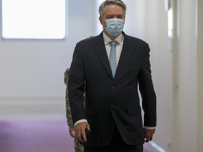 Mathias Cormann on the first sitting day of parliament. Picture: Sean Davey.