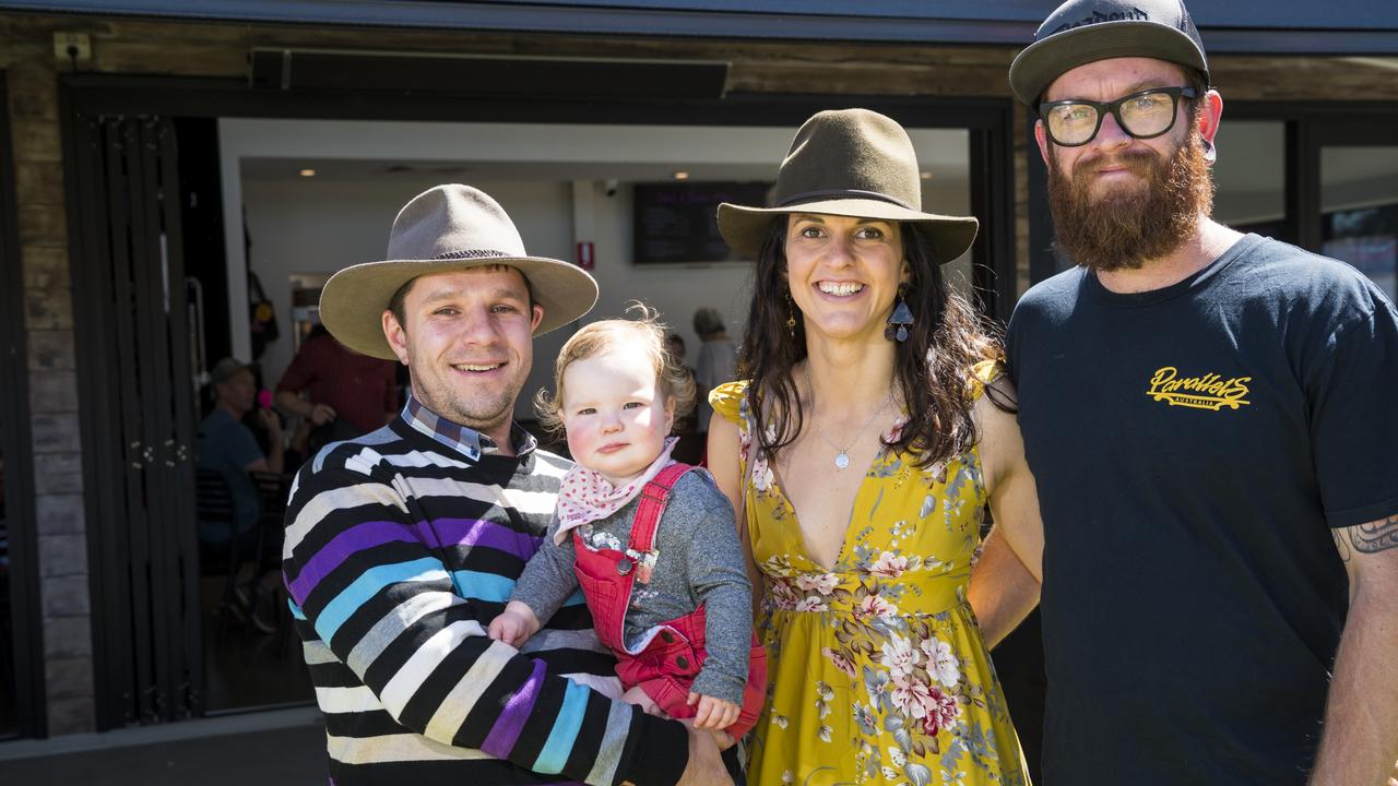 At Monty Brewing Co are (from left) Seamus Delahunty holding Dot Delahunty, Emily Waddell and Chris Kapper on opening weekend, Saturday, October 16, 2021. Picture: Kevin Farmer