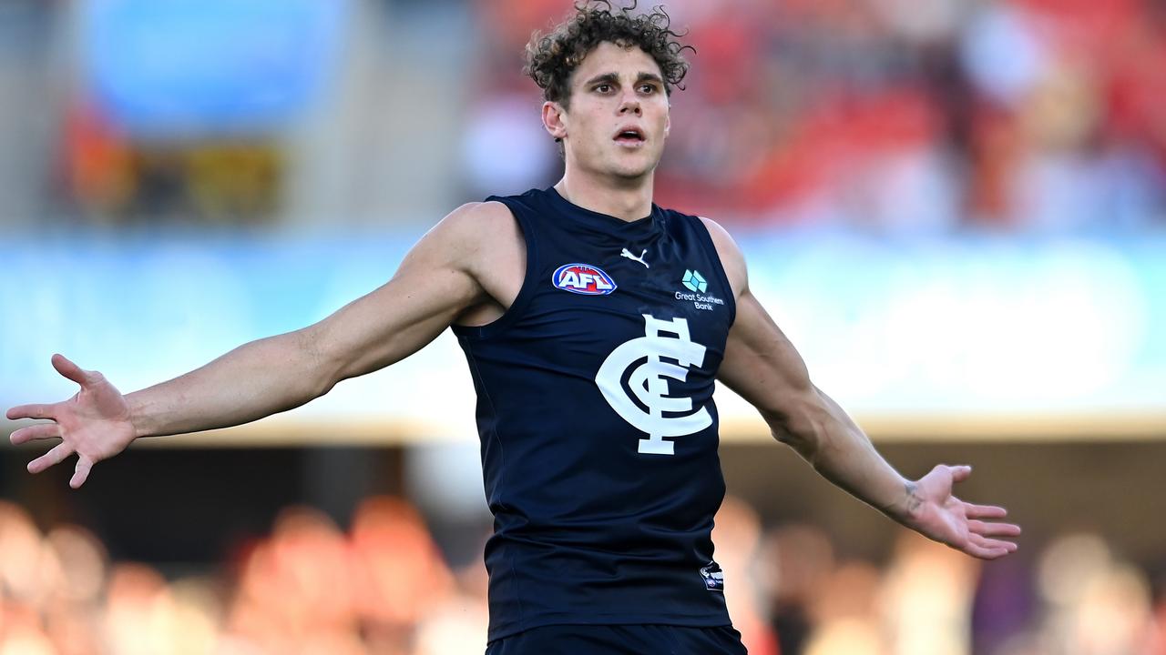 Charlie Curnow dragged Carlton to victory against Gold Coast. Picture: Getty Images