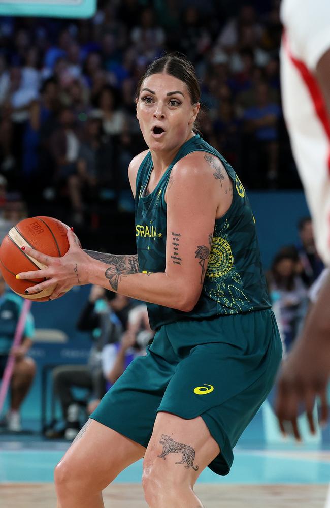 Cayla George in action during Australia vs USA Women’s Basketball semi-final of the 2024 Paris Olympics. Picture: Adam Head