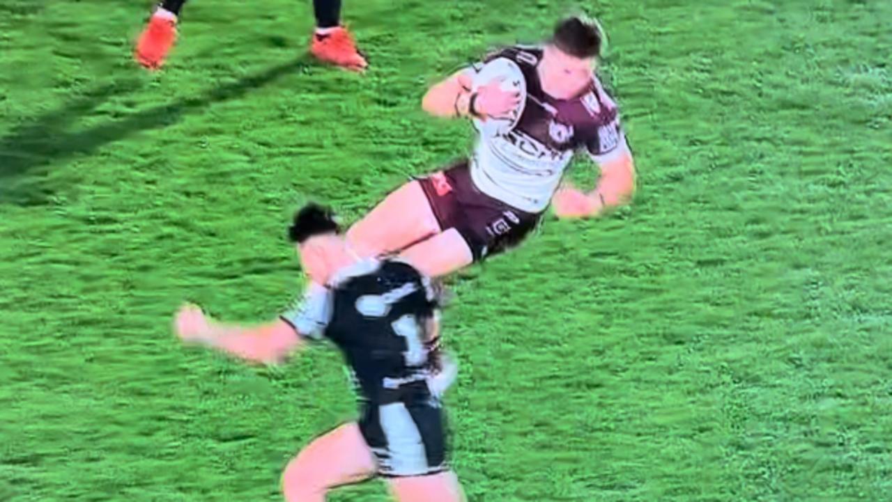 Manly coach Anthony Seibold was fuming after Reuben Garrick was tackled in the air without punishment.