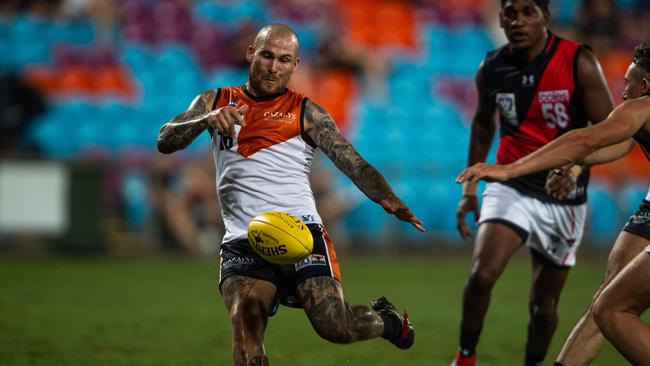 Jayden Magro kicked three goals for the NTFL Buffaloes' against the Essendon Bombers. Picture: Pema Tamang Pakhrin