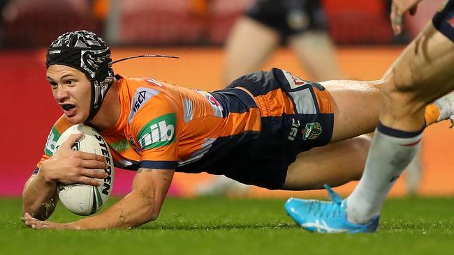 Kalyn Ponga scores a try for the Knights. Picture: Getty Images