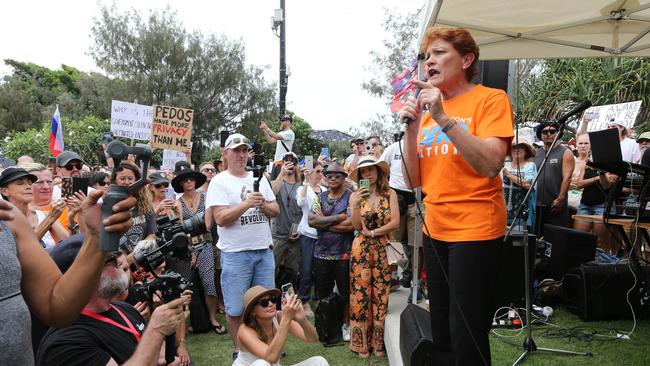 Protesters Rally against mandatory vaccine mandates at the Millions March at Kurrawa Park on Saturday. Picture: Mike Batterham