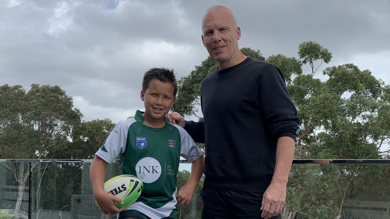 Robbie Slater with his son Matthew, who made his rugby league debut for the Forestville Ferrets last weekend.