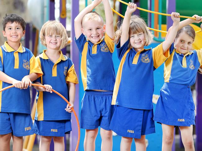 HOLD UNTIL WEDNESDAY DECEMBER 9: Ferny Grove State School prep students Seb Cairns, 6, Poppy Hoggett, 5, Tanner Chalker, 6, Matilda Hoggett, 5, and Shana Mohammad, 6. Pics Tara Croser.