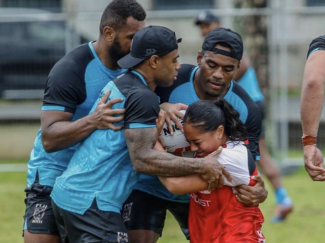 Fiji training against the Tongan women's team. Pic: Fiji Credit