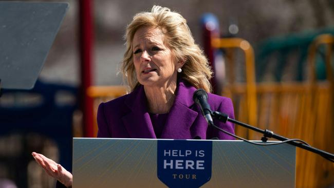 Jill Biden at the Samuel Smith Elementary School in Burlington, New Jersey. Picture: AFP.