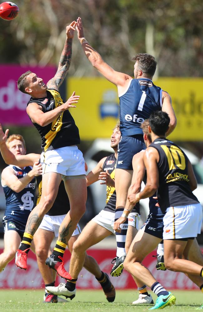 Keegan Brooksby got his chance at the AFL after a dominant 2014. The class ruckman returned to South Adelaide this season and is co-captain. Picture: Tait Schmaal