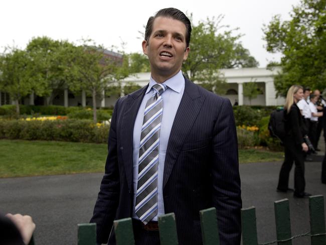 Donald Trump Jr speaks to the media outside the White House. Picture: AP Photo/Carolyn Kaster