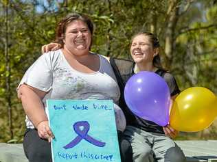 Lauren Salisbury and her daughter, Ivy Salisbury at Tondoon Botanic Gardens. Lauren is building awareness for domestic violence after a history with it herself. Picture: Matt Taylor GLA041018TOND