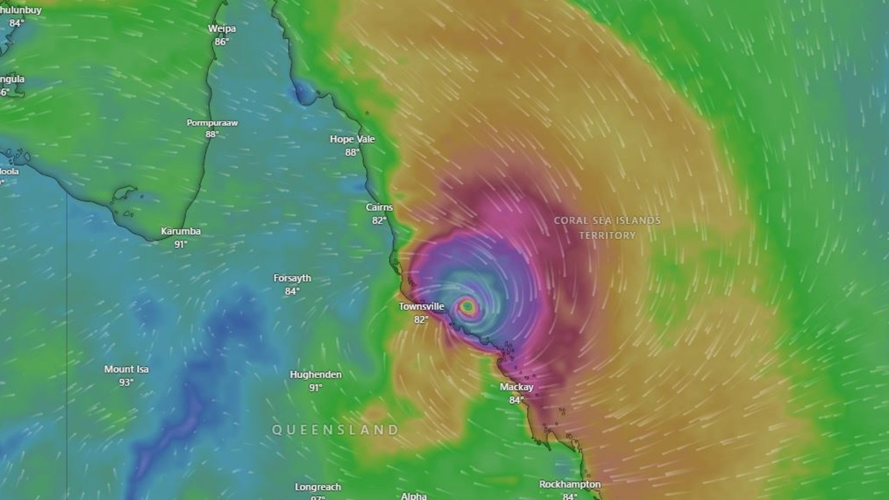 Current Townsville is in the sight of Cyclone Kirrily. Picture: Windy.com.