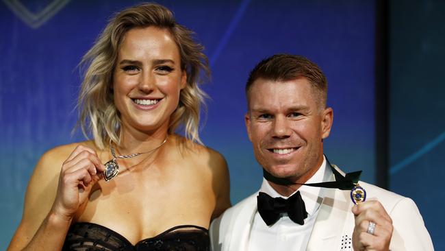 Belinda Clark Medallist Ellyse Perry with Allan Border Medal David Warner