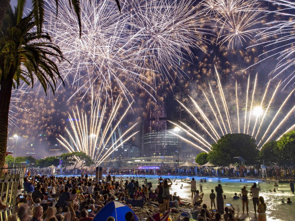 Fireworks light up the sky above South Bank in Brisbane to ring in 2020. Picture: Richard Walker