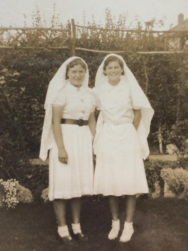 Trainee nurse, Betty Reynolds, (left) with friend in London in the late 1930s. (Pic: Supplied/Margaret Wenham)