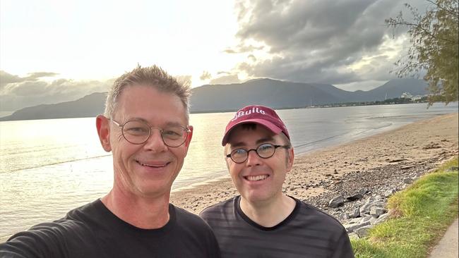 Mike Kaiser and Paul Martyn on a “walking meeting” while in Cairns. Picture: Mike Kaiser/LinkedIn