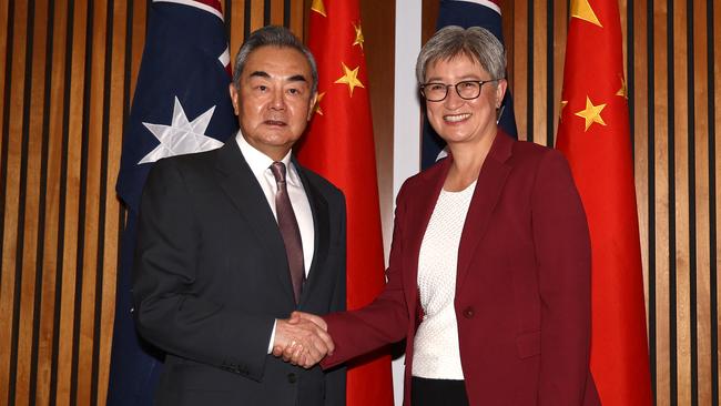 An extension to the lease of the pandas was announced as part of broader high-level talks between Foreign Minister Penny Wong (right) and Chinese Foreign Minister Wang Yi. Picture: David Gray