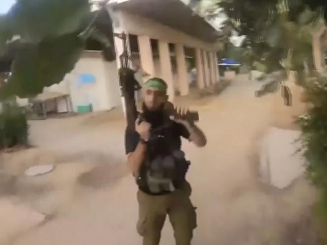 Hamas bodycam footage showed militants hunting civilians in Israeli neighbourhoods. Picture: IDF