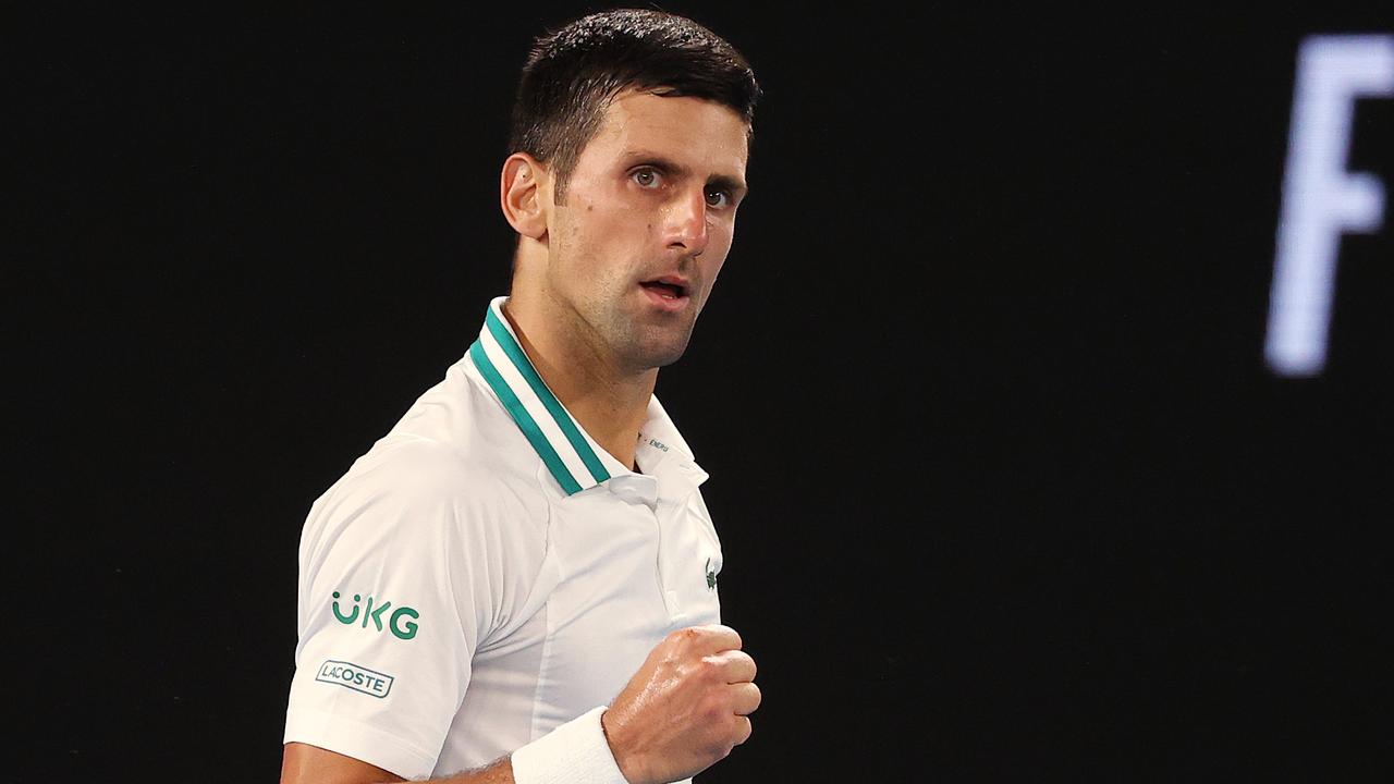 Australian Open tennis. 21/02/2021. Day 14... Mens Final. Novak Djokovic vs Daniil Medvedev on Rod Laver Arena. Novak Djokovic in action during tonights mens final against Daniil Medvedev . Pic: Michael Klein