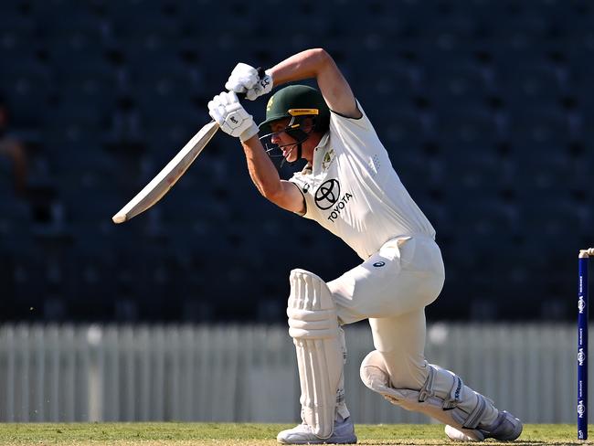 MACKAY, AUSTRALIA - OCTOBER 31: Nathan McSweeney of Australia A bats during the match between Australia A and India A at Great Barrier Reef Arena on October 31, 2024 in Mackay, Australia. (Photo by Albert Perez/Getty Images)