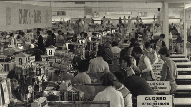 Check-outs at the East Burwood Kmart in 1969, after almost three months of trading.