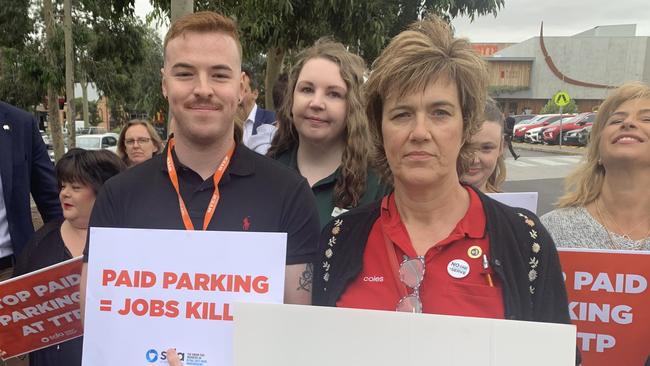 Myer team leader Dylan Godfrey and Coles employee and SDA delegate Dianne Hewitt have safety concerns for workers getting to their cars at night. Picture: Ben Cameron.