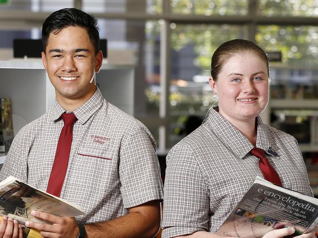 HOLD COURIER MAIL EMBARGO 17TH SEP Students Fabian Sampson and Erin Brown at St Benedict's College at Mango Hill, Brisbane 13th of September 2019.  (AAP Image/Josh Woning)