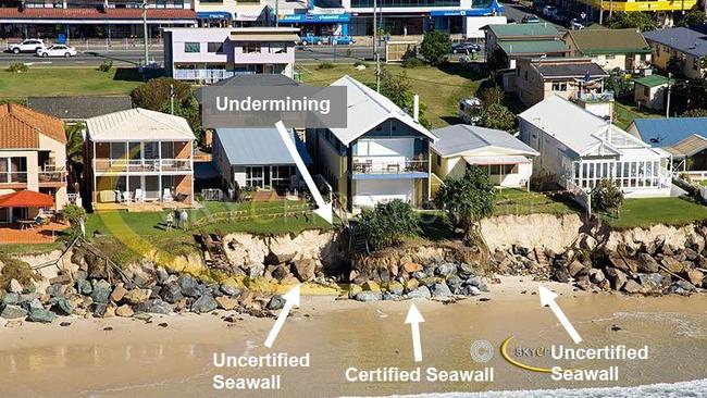 This graphic shows uncertified and certified seawalls at Palm Beach on the southern Gold Coast. Source: Gold Coast City Council.