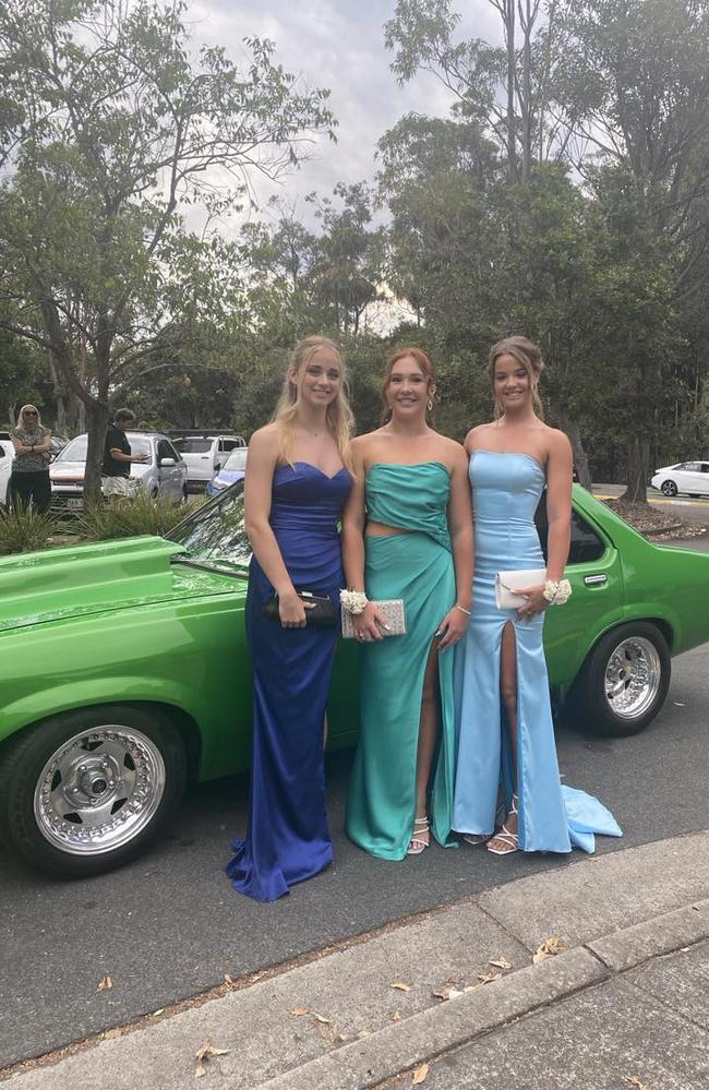 Summer Missenden, Ella Mcgillivray and Hayley Satterthwaite at the Meridan State College formal 2024.