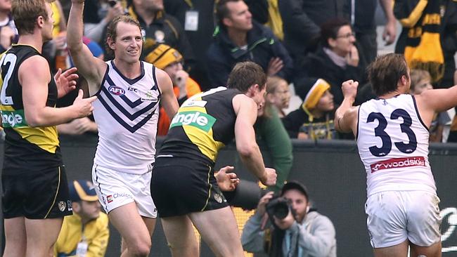 David Mundy reacts to kicking the winning goal. Picture: Wayne Ludbey