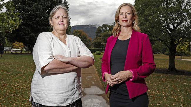 Labor leader Rebecca White with New Norfolk accommodation owner Liz Virtue. Picture: Zak Simmonds