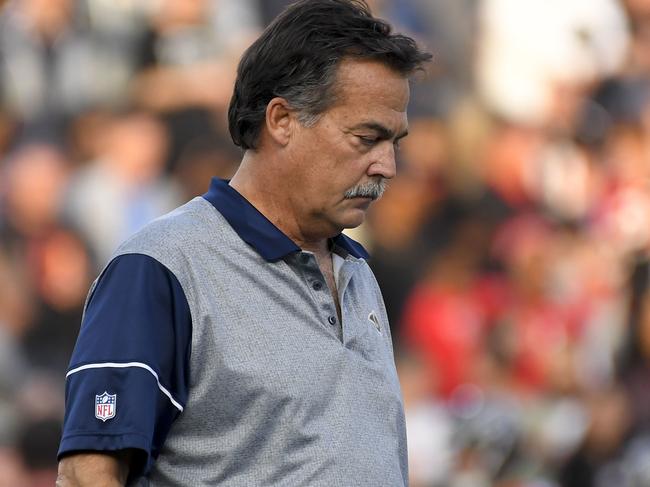 FILE - In this Dec. 11, 2016, file photo, Los Angeles Rams head coach Jeff Fisher watches during the second half of an NFL football game against the Atlanta Falcons, in Los Angeles. Jeff Fisher has been fired Monday, Dec. 12, 2016, by the Los Angeles Rams. The team's coach since 2012, Fisher compiled a 31-45-1 record with the Rams and oversaw the move from St. Louis to Los Angeles this past offseason. The lack of success on the field, capped by a 42-14 home rout at the hands of Atlanta on Sunday, spelled the end for Fisher. (AP Photo/Mark J. Terrill, File)