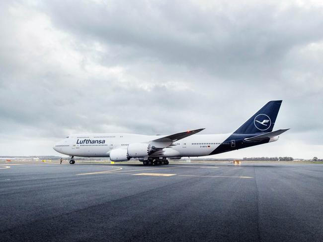 A newly painted Lufthansa 747-8 plane. Picture: Lufthansa