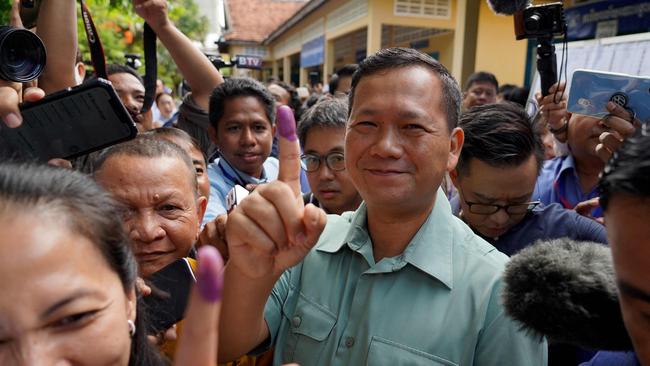 Hun Manet, after voting last month, has sworn to act on the advice of his father Hun Sen. Picture: AFP