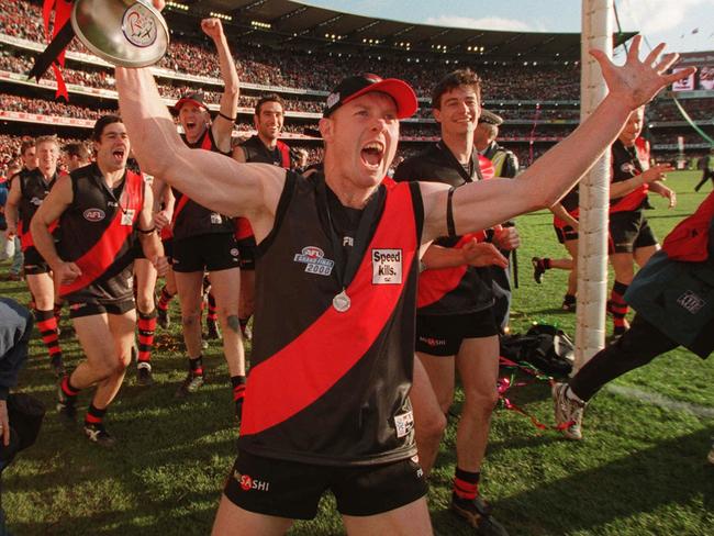 Paul Barnard with the premiership cup. 2000 Grand Final. Essendon v Melbourne. MCG.