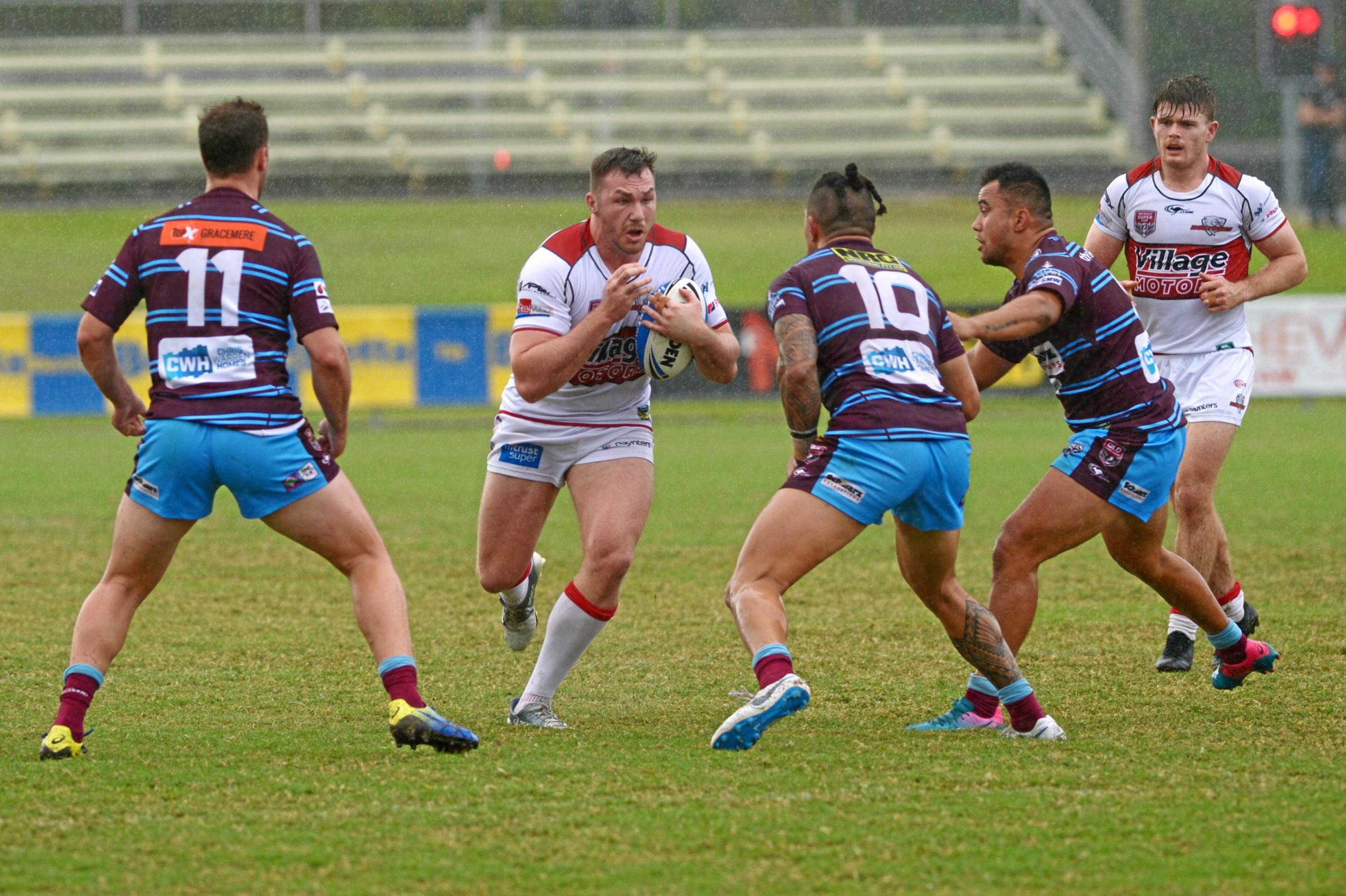 RUGBY LEAGUE INTRUST SUPER CUP: Redcliffe Dolphins' Jordan Grant with the ball. Picture: Jann Houley