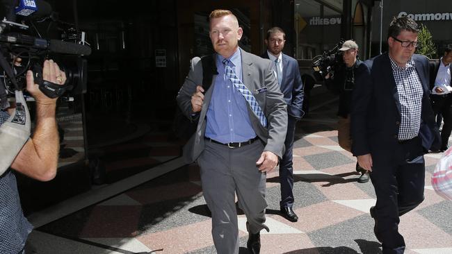 Police officer Luke Warburton at Downing Centre Court in Sydney. Picture: Richard Dobson