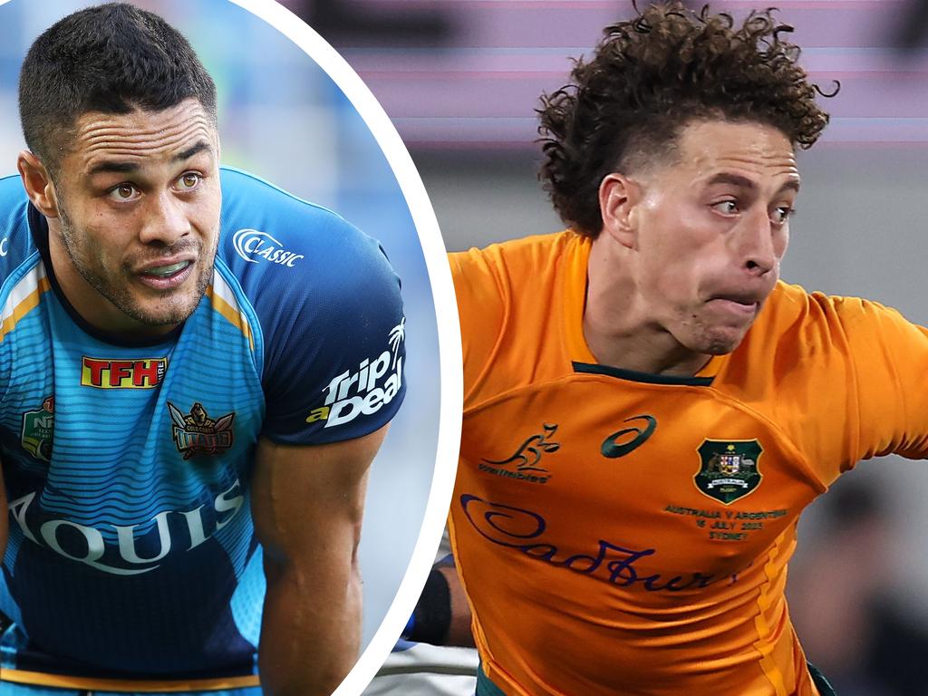 (L-R) Jarryd Hayne and Mark Nawaqanitawase.