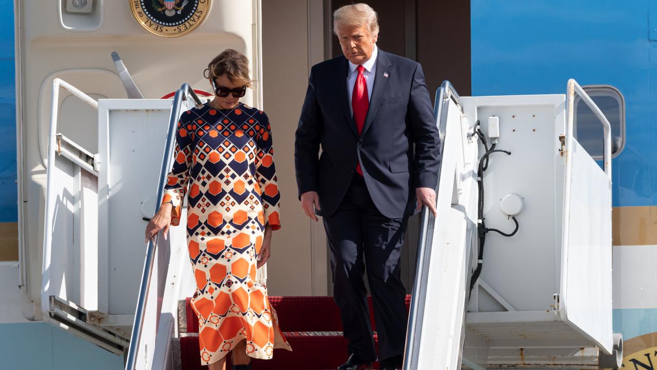 Melania Trump kicked off her new, post-White House life with a colourful Gucci kaftan. Picture: Noam Galai/Getty Images