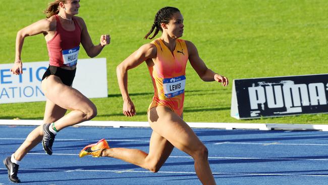 Torrie Lewis winning the women's 200m Final during the 2024 Australian Athletics Championships at SA Athletics Stadium on April 14, 2024 in Adelaide, Australia. Photo by Sarah Reed/Getty Images