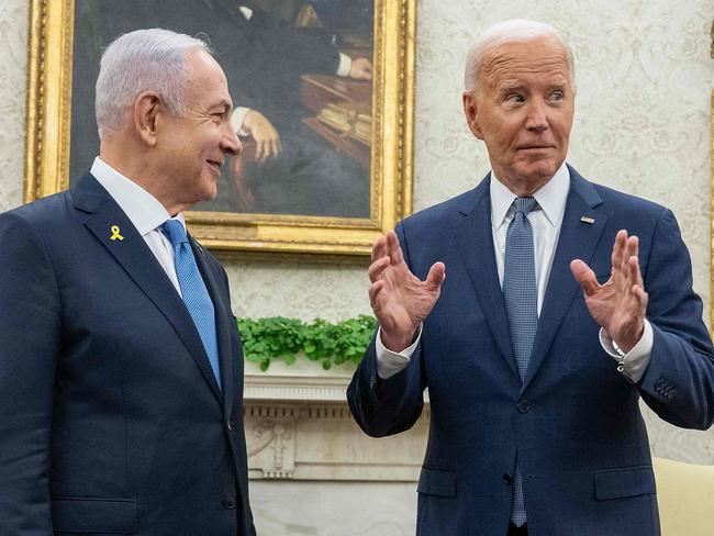 US President Joe Biden meets with Israeli Prime Minister Benjamin Netanyahu. Picture: AFP