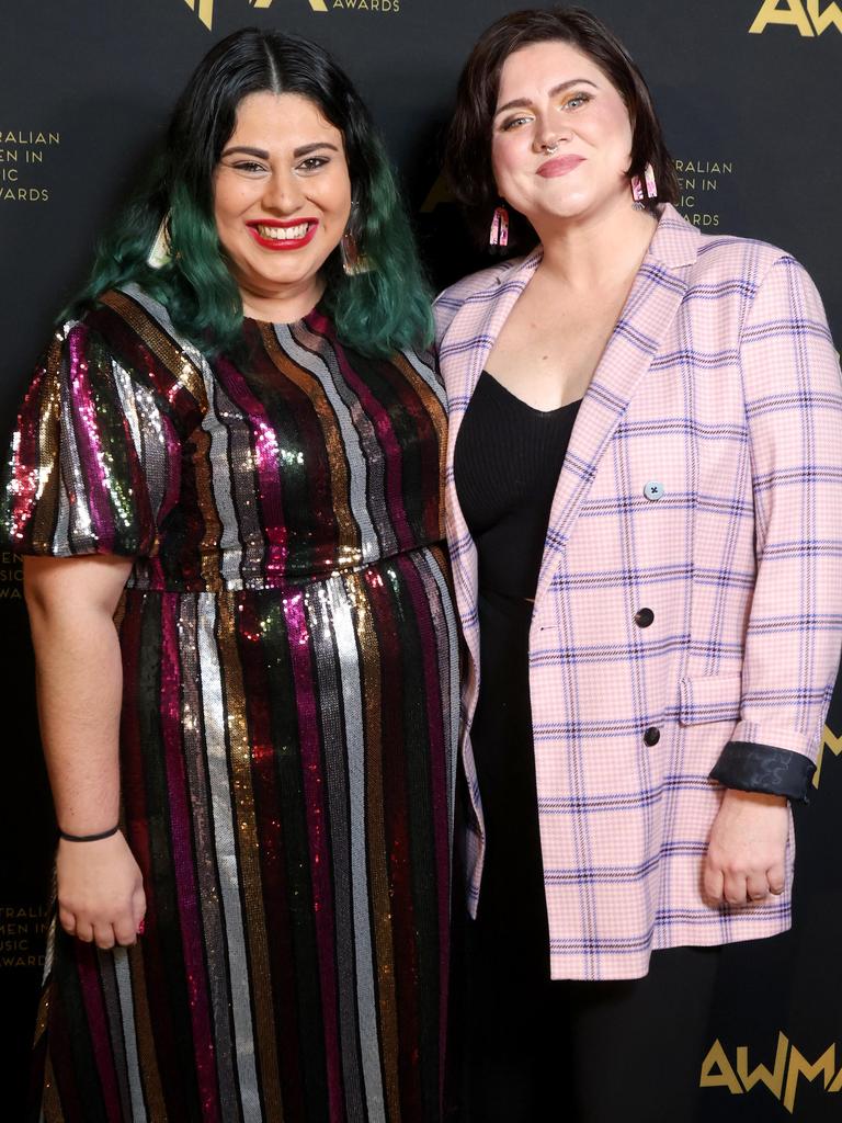 Natalie Blacklock and Elizabeth Sharpe at the Australian Women in Music Awards at the Tivoli, Brisbane. Picture: Steve Pohlner