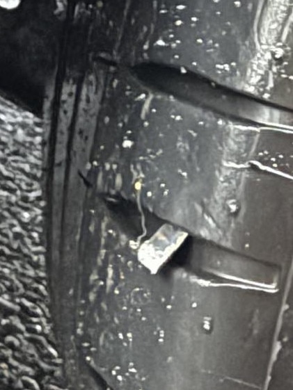 Tyres have been shredded by the scattered pieces of metal. Picture: Facebook