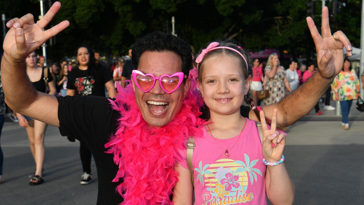 Socials at Pink convert at Townsville's Quensland Country Bank Stadium. Zaf Smith with Cora, 9. Picture: Evan Morgan