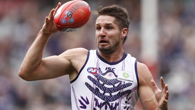 Jesse Hogan is yet to hit the heights after his return west to Fremantle. Picture: AAP Image/Daniel Pockett.