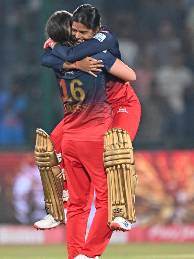 Royal Challengers Bangalore's players celebrate after winning the Women's Premier League. Picture: Sajjad Hussain/AFP