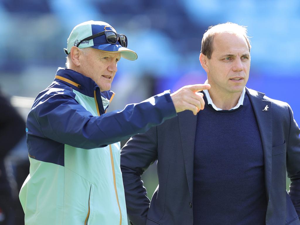 Schmidt (L) led the Wallabies rebuild, which included a fruitful Spring Tour last year. Picture: Getty