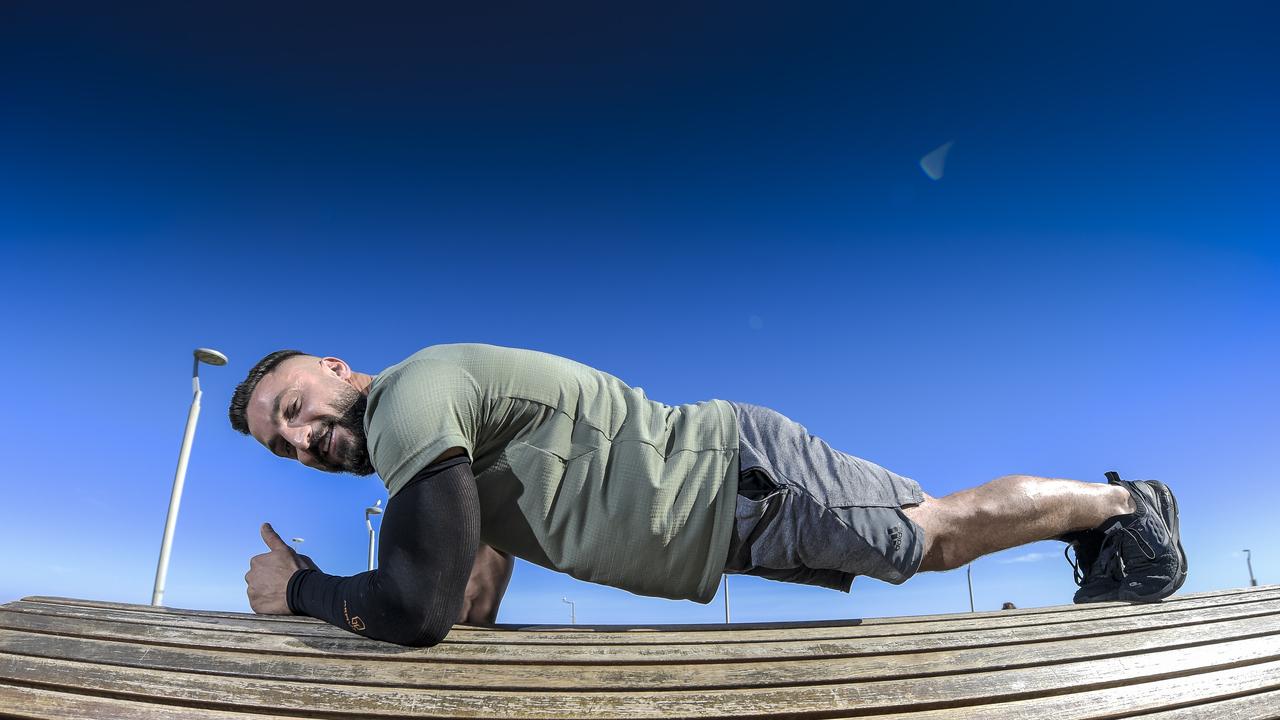 Planking to raise money for CRPS. Daniel Scali has just been approved to attempt to break the world record for the world's longest abdominal plank. Pictured at Henley Square, SA. Picture Roy VanDerVegt